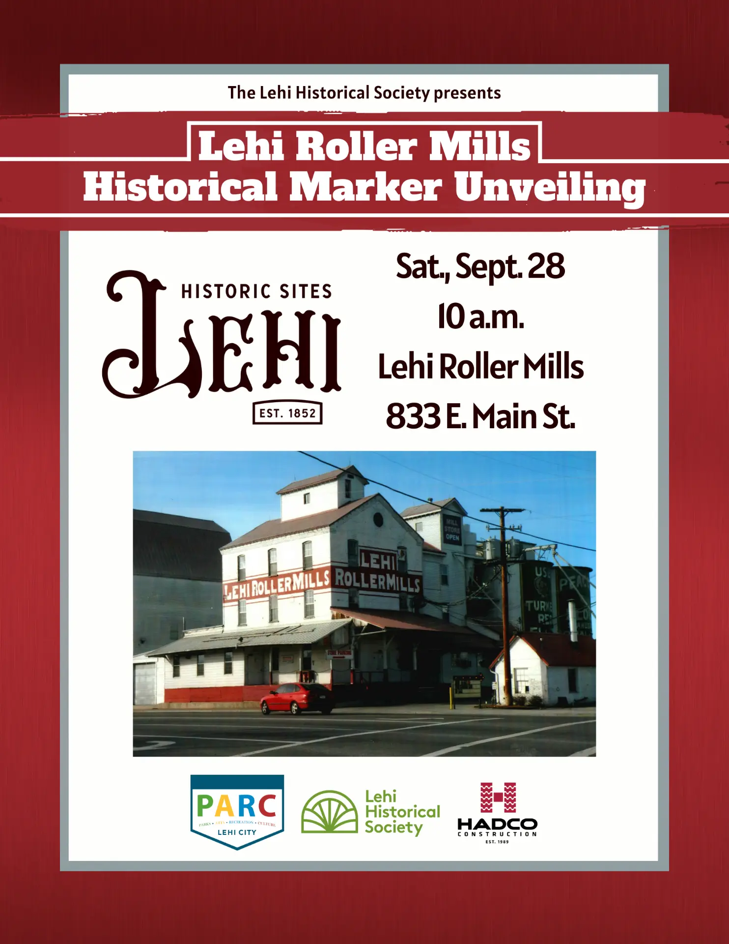 Lehi Roller Mills historical marker unveiling announcement